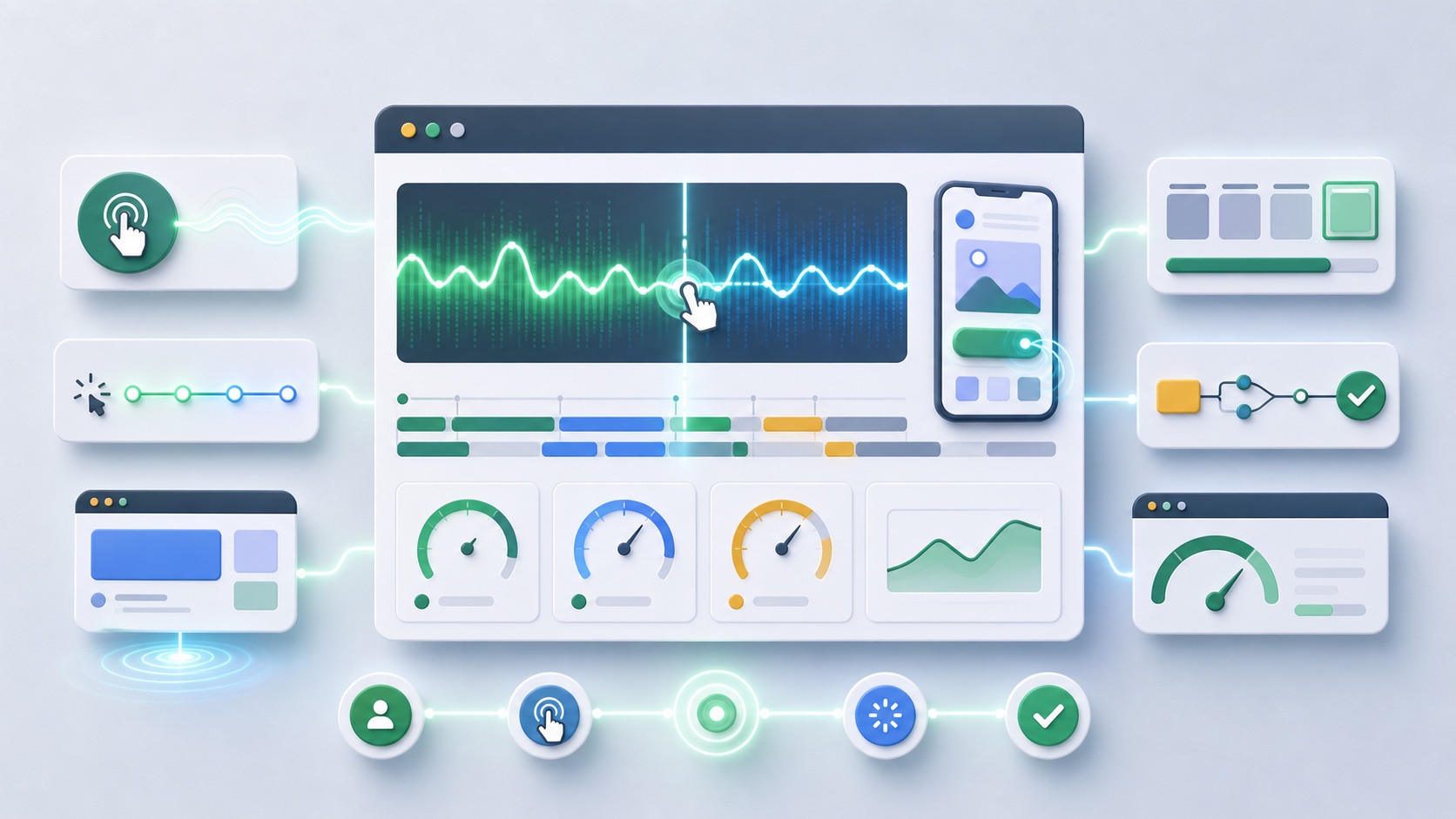 Performance-Dashboard fuer INP mit Interaktionen, Main Thread und Core Web Vitals