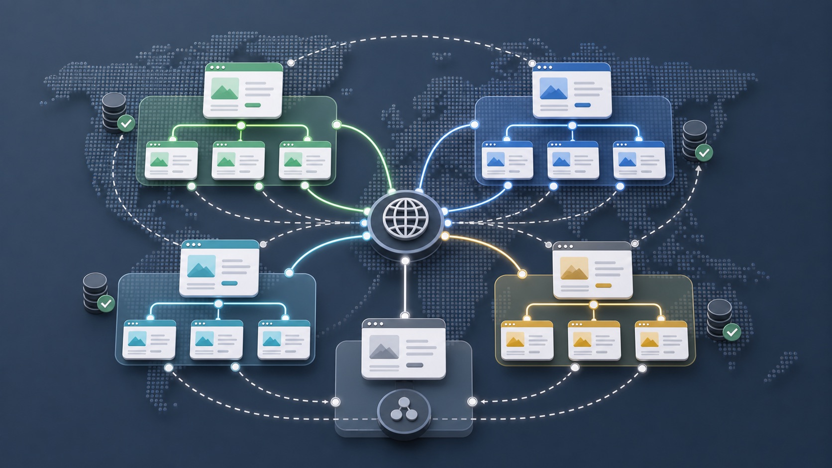 Internationale Website-Struktur mit Sprachversionen, Hreflang-Verbindungen und x-default