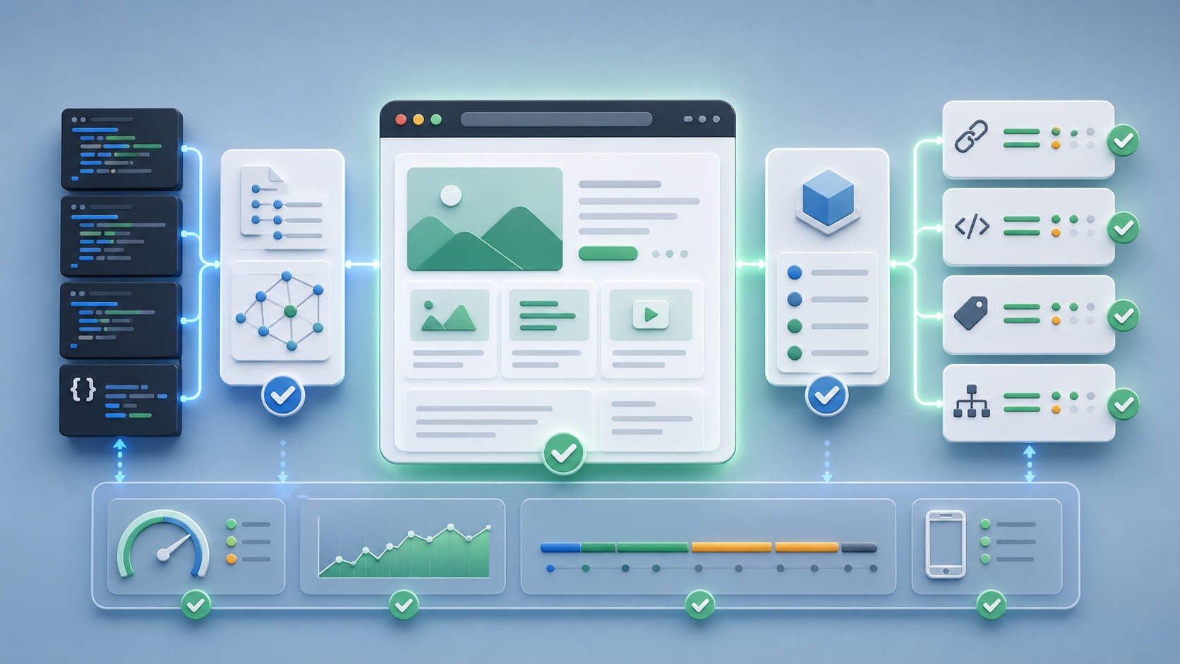 Modernes Frontend mit HTML, Rendering-Pipeline, internen Links und SEO-Pruefpunkten