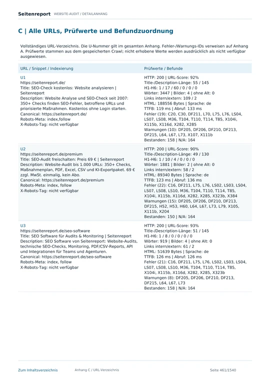 Originalseite 461 des Beispielreports vom 11.09.2026: Technischer Detailanhang