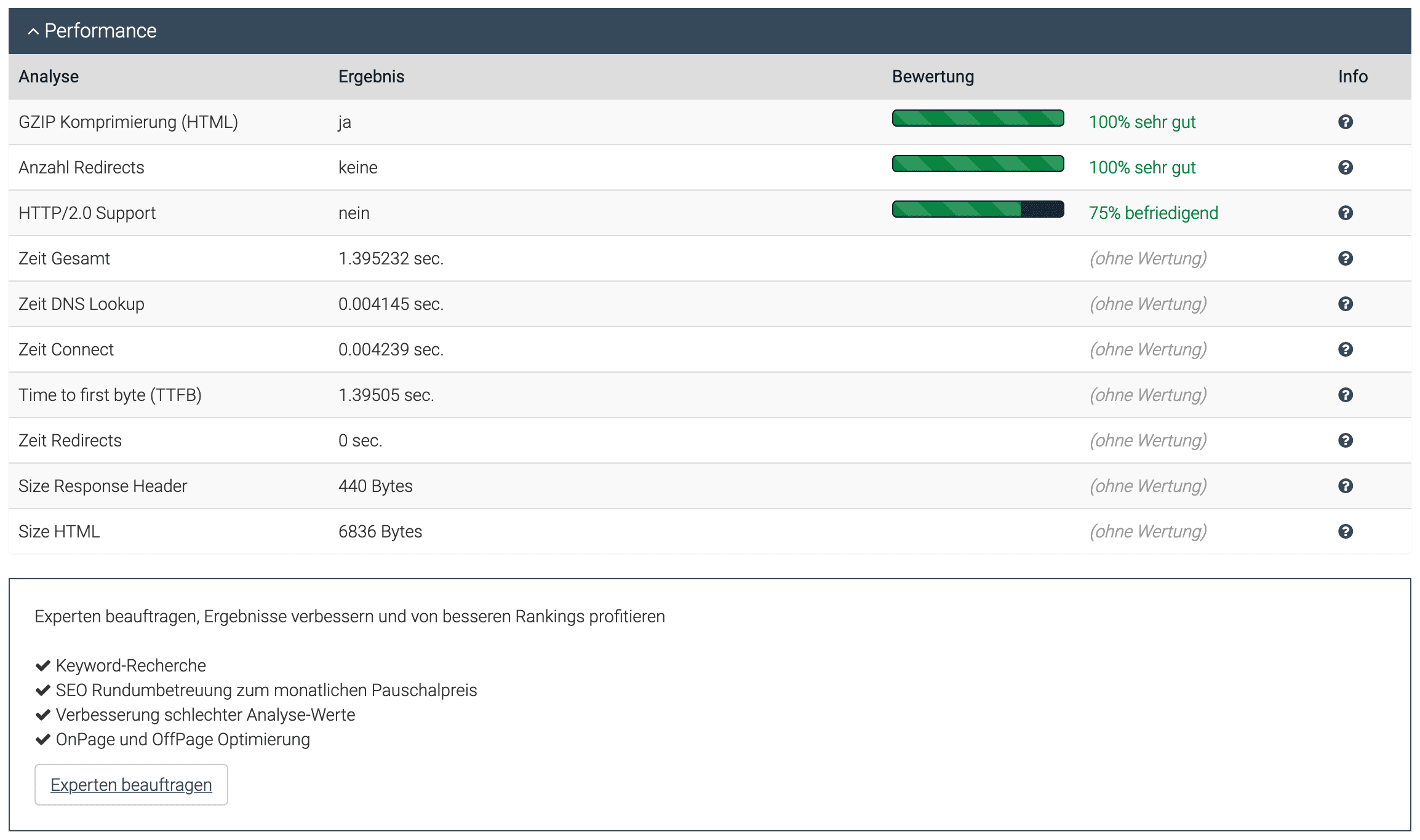Seitenreport Performance-Analyse